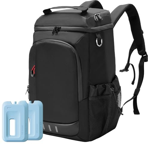 Kühlrucksack mit 2 Kühlakkus，16/24 Dosen Fassung Faltbar Kühlbox Kühltasche für Essen & Getränke Picknicktasche 20L Kühlzeit für Strand/Picknick/Camping/BBQ, Schwarz