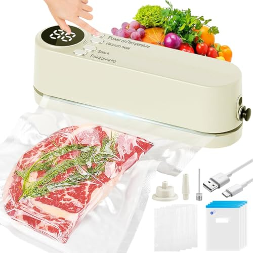 VOAKZEF Vacuum Sealer Machine,3 in 1 Rechargeable Food Sealer,Handheld Food Vacuum Sealer with 8 Vacuum Sealer Bags,Portable Bag Sealer Mini,for Preservation Snack and Storage Food
