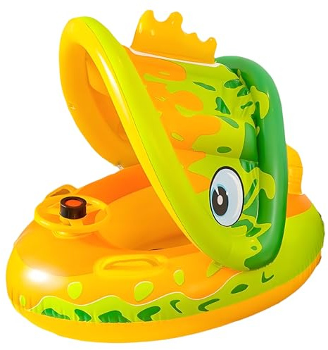 Kinder Schwimmring - Kinder Schwimmreifen Mit Aufblasbarem Sonnendach - Aufblasbares Boot Mit Lenkrad Und Hupe, Wasserspielzeug Für Und Mädchen Von 1-5 Jahren