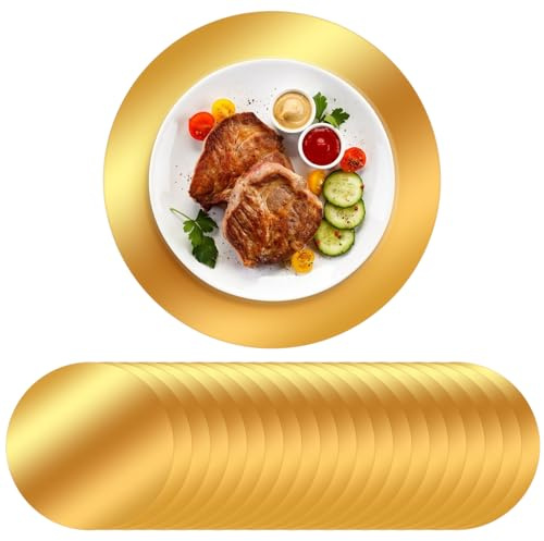 100 Pack Gold Round Paper Placemats 13 Inch, Disposable Table Decor | Mirrored Foil Finish, Decorative Charger Mats, Wedding Reception, Birthday Party, Banquet, Dinner and Holiday Table Setting