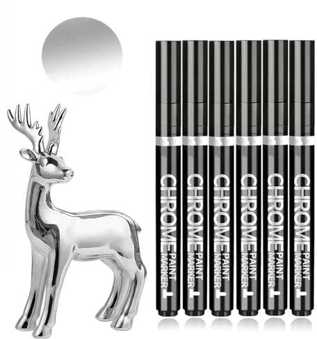 Hyleara 6 Stück Chrom Lack Marker, Lackstift Silber 2mm, Silberstift, Metallic Wasserfest Spiegel, Lackstift Silber Metallic für Auto, Modellmetall, Glas, Kunststoff
