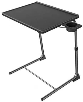 PREMZO Folding Table Adjustable Freestanding Portable Dinner Desk Laptop TV Stand Metal Frame Multi-Functional Lounge Living Room Bedroom Home Office Garden (Black With Cup Holder)
