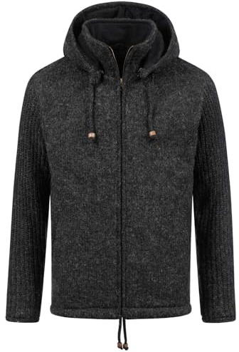 Kunst und Magie Herren Strickjacke Schurwolle Klassich Nordisch Wolle Jacke mit Kapuze Schurwolle Klassische Farben
