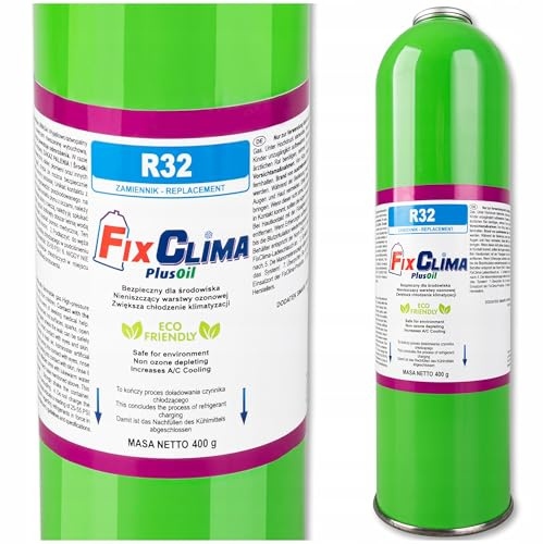 FixClima R32 - Refrigerante PlusOil – Ricarica per condizionatori domestici – Gas di ricambio per split e Mobile AC – Facile da usare, migliore capacità di raffreddamento, rispettoso del clima – 400 g