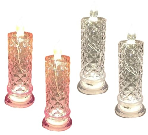 Hipzeepo LED-Kristallkerzen-Set „Rose Shadow - 4 Flammenlose, Batteriebetriebene Kerzen mit Sockel für Den Valentinstag