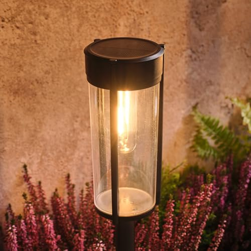 Lights4fun 2er-Set Solar-Erdspießleuchten Woburn | mit warmweißen LEDs | Solarbetrieb Sonnenenergie | Sommer Frühling Deko für Außen Garten Terrasse Balkon | Schwarz | Höhe 36 cm