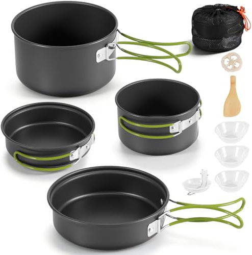 OurLeeme Camping Cookware Set, Non-Stick Stackable for Hiking Picnic