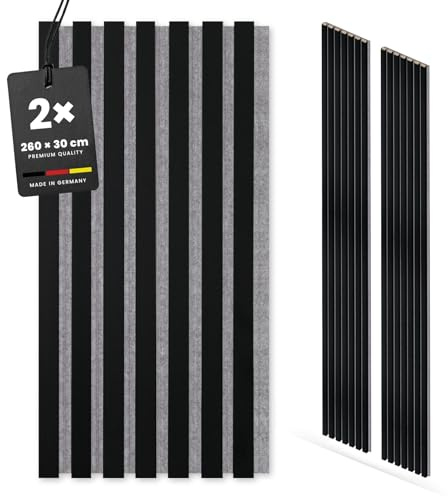 KGM Akustikpaneele ExPress Schwarz MDF - 30 x 1,7 x 260 cm, 2er Set | 3D-Wandverkleidung mit Filz, foliert, schallabsorbierend, 1,56 m² Deckung, für Wohn- & Büroräume, PEFC-zertifiziert
