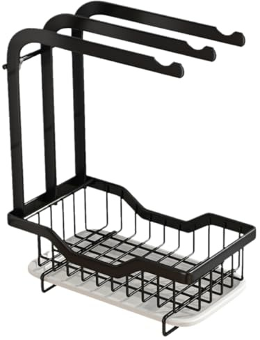 BATHVEVE Soporte para Esponja de Cocina Negro, Escurridor Metálico para Fregadero, Estante para Paños y Trapos, Organizador Práctico para Almacenamiento en Cocina, 1 Pieza