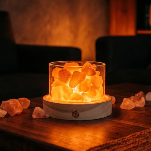 Lamtobe Lampada sale rosa senza fili con base in legno ricaricabile regalo | sale rosa naturale per il benessere luce notturna meditazione, camera da letto, ufficio domestico, decorazione da scrivania