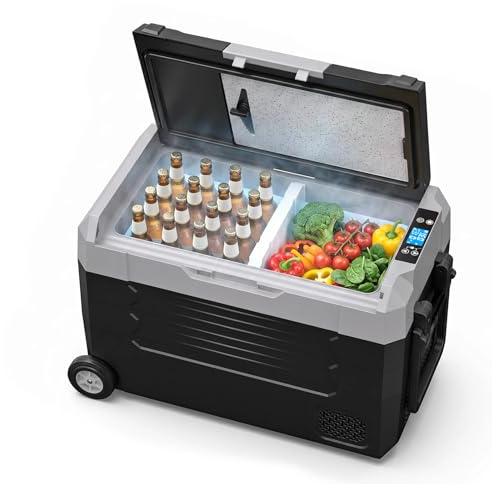 Kompressor Kühlbox Dual-Zone (-20°C bis +20°C), elektrisch für 12V/24V/230V – mit Rollen, Trennwand & Schneidebrett – ideal für Camping, Auto, LKW, Wohnmobil,35L/45L/55L