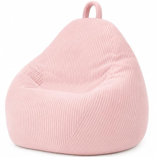 bananair - Pouf Poire Velours Côtelé, Housse Lavable, 105x85 cm, Rose pâle | Fabriqué en France, Doux, Facile à Transporter, Pour ado et enfant