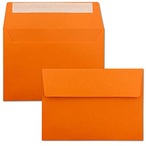 100x Briefumschläge Orange DIN C6 Format 11,4 x 16,2 cm - Haftklebung - Kuverts ohne Fenster - Weihnachten, Grußkarten & Einladungen - Für A6 & A4 Papier