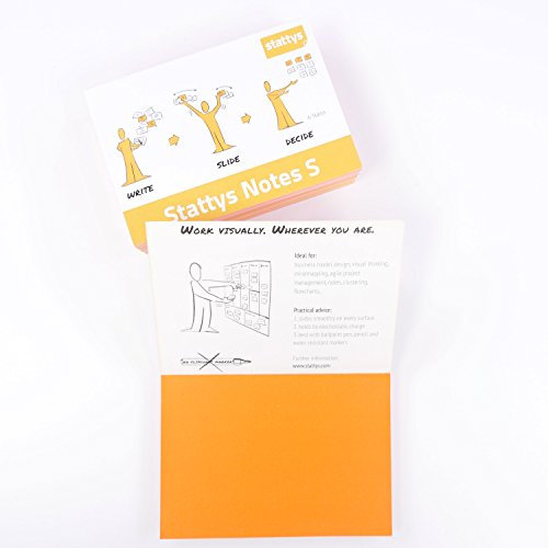 Stattys Notes selbsthaftende elektrostatische Moderations-Karten | Haften an allen Oberflächen | Ideen visualisieren, verschieben und strukturieren | 5 Blöcke, Größe S (10 x 7 cm) | Orange