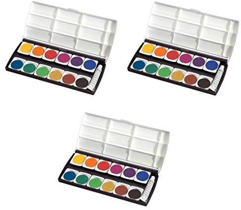 Herlitz 10116655 Schulmalfarben bzw. Deckfarbkasten, 12 Farben inklusive Deckweiß (3er Pack, Deckfarbkasten)