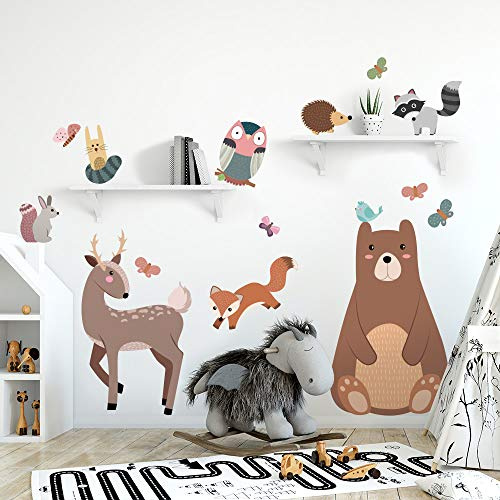 kina - Wandaufkleber Kinder Schlafzimmer Wanddekoration R00530 - Öko-Stoff, Umweltfreundlich, Repositionierbar, Streicheleffekt, Kindergarten - Grafik Wald und Messen 100x30 cm