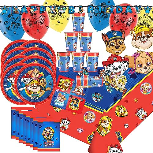 Krause & Sohn Ensemble de fête Anniversaire pour Enfants de Nombreuses pièces Vaisselle décoration d'anniversaire Table d'anniversaire de Nombreux Motifs (Pat Patrouille)