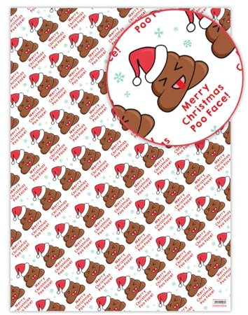 Brainbox Candy - 2 Bögen lustiges Weihnachtspapier mit Aufschrift Christmas Poo Face – Weihnachts-Geschenkpapier – nicht traditionelles Geschenkpapier für jeden mit einem frechen Sinn für Humor