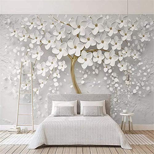 3D Wallpaper White Flower Mural Living Room TV Sofa Wall Bedroom Bedroom Papel De Parede Wallpaper Grey Wall Sticker border-250cm×170cm