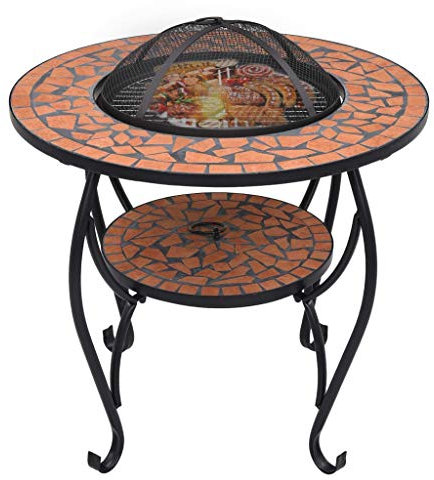 Festnight Feuerschale Mosaik Funkenfluggitter Feuerschale Terrassenfeuer Grillschale Feuerkorb Terrakotta 68 cm Keramik