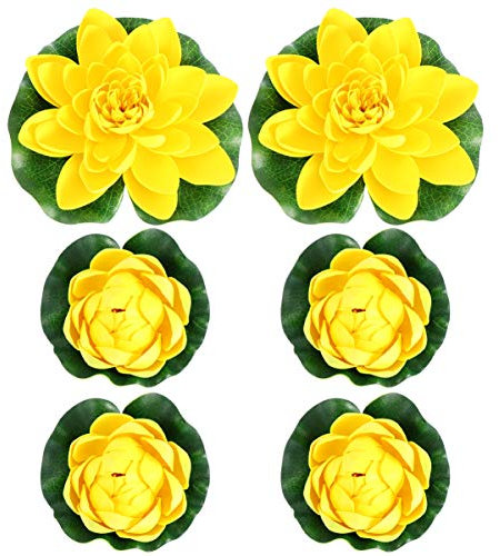 IPLusmile 6 piezas de plantas falsas para estanque de flor de loto artificial, flotante, decoración de piscina, realista, almohadillas de lirio de agua, perfectas para el hogar, boda, decoración