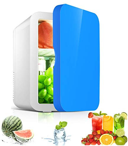 Mini Frigorifero Frigorifero Compatto, Mini Bar Termoelettrico Di Raffreddamento E Più Caldo, 8L Tavolo Da Banco Silenzioso Mini Mini Frigorifero Per Bevande Per Camera Da Letto E Viaggi, 0-65 ℃,Blu