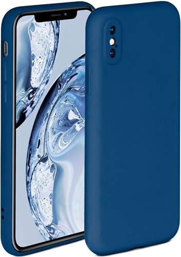 OneFlow Soft Case, Compatible with Apple iPhone XS Max, Silicone Case, Raised Edge for Screen Protection, Dual Layer, Soft Phone Case, Matte Navy Blue