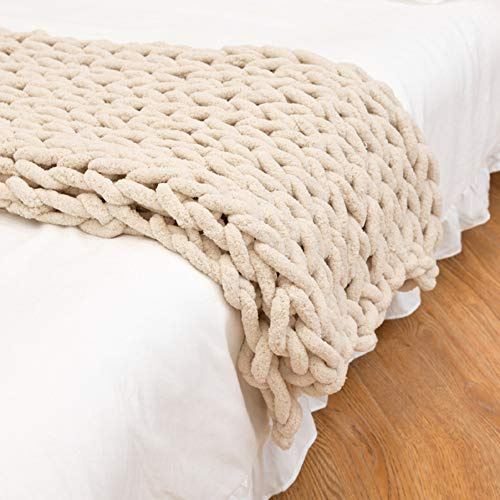 SSLLH Decke gestrickt Strickdecke grob Chunky wurf wurf Decke Stricken wurf Chunky gestrickte Decke Gestrickte wirft für betten 100X150,beige
