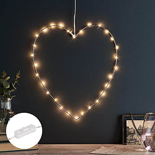 Lights4fun 30er Micro LED Lichter-Herz Silhouette Warmes Licht Valentinstag Deko Herzdeko Muttertag Lichterkranz Fensterdeko strombetrieben mit Schalter am Kabel zum Aufhängen im Innenbereich