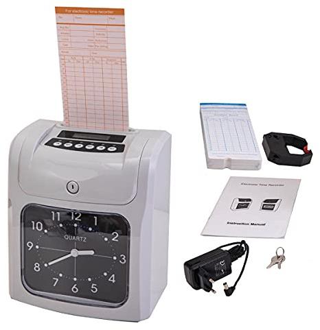 CDZHLTG Stempeluhr für Kleinbetriebe Stechuhr Zeiterfassung 960SP inkl. 50 Stechuhr/Stempeluhr Karten, 1 Farbband, 2 Sicherheitsschlüssel, 1 Netzteil mit großes Zifferblatt für Büro, Fabrik, Schule