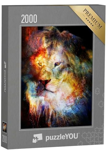 puzzleYOU: Puzzle 2000 Teile „Löwe im kosmischen Raum. Löwenfotos und grafischer Effekt“