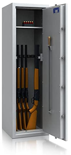 SafeHero Waffenschrank Klasse 1 EN 1143-1 Secureo Eagle 9 XL | Waffenschrank 1 für 9 Langwaffen | Langwaffenschrank Schlüsselschloss | Zugelassener Waffenschrank Langwaffen, Kurzwaffen + Munition