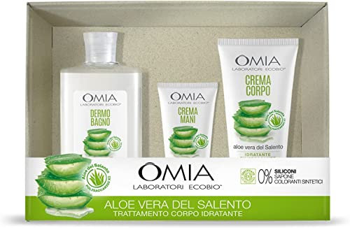Omia Aloe Vera del Salento Geschenkbox für Damen, Bade-Set, Körper- und Haarpflege-Set mit Handcreme, Körpercreme und Duschgel, 3 Stück