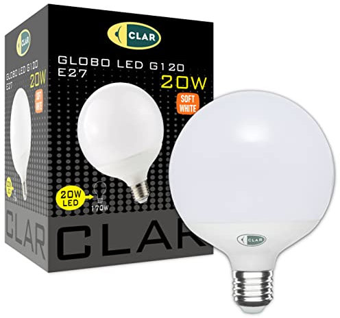 CLAR - Lampadina LED E27 20W, Globo Rotondo Extra Grande, Luce Bianca per Interni (Pack 1)