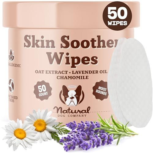 Natural Dog Company Skin Soother Wipes, 50 Count, Pet Wipes for Dogs, Hypoallergenic Formula, Dog Moisturizer for Dry Skin, Grooming Wipes for Dogs, Pet Itch Soother for Dogs