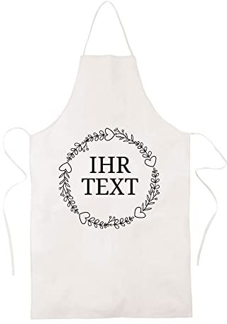 STEMPEL-FABRIK – personalisierbare Küchenschürze in Weiß aus Baumwolle mit Namen – Motiv Blumenkranz – bedruckte Kochschürze ideal geeignet zum Kochen und Backen – Geschenkidee für Hobbyköche