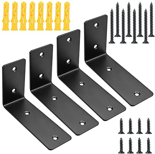 Shelf Brackets Heavy Duty, 45mm Thick L Shape Right Angle Corner Bracket Floating Shelf Support Matte Black Wall Brackets Industrial Scaffold Shelf Brackets with Screw & Anchors, 4 Pcs(5 x 3)
