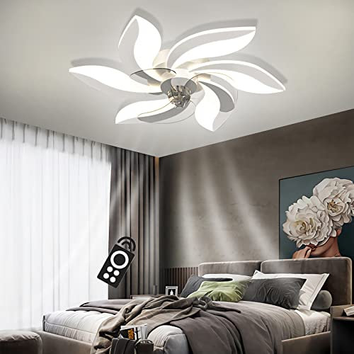Deckenventilator Mit Beleuchtung Modern LED Dimmbar mit fernbedienung Timer Leise Ventilator Deckenleuchte Kreativ 6 Flammig Für Wohnzimmer Schlafzimmer Esszimmer Kinderzimmer (Weiß, Ø68cm/70W)