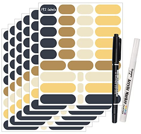 JaoNanl 192pcs Coloured Label Stickers for Jars, Waterproof Self-Adhesive Multicolour Chalkboard Labels with 2 Markers, Removable Kitchen Pantry Labels for Storage Boxes, Food Containers, Spice Jars