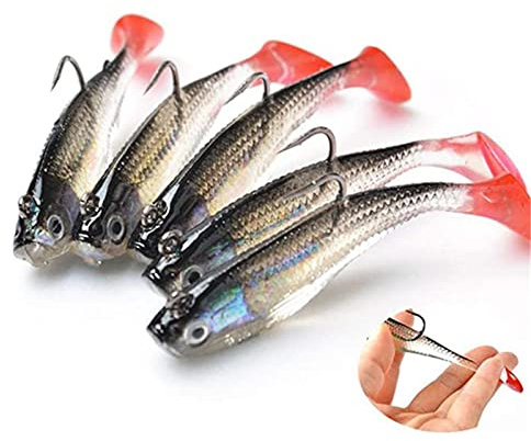 Fishing Lures, Big Soft Tail Soft Fishing Lure Jig Head Silicone Swimbait Lures Set for Sea Bass Pike Trout Perch