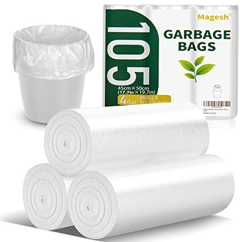 Magesh - Petits sacs poubelle de 12,7 litres - Solides, sans fuite, petits sacs poubelle de 12,7 litres - Non parfumés et épais - Pour salle de bain, bureau, cuisine - 15 l, 105 sacs transparents