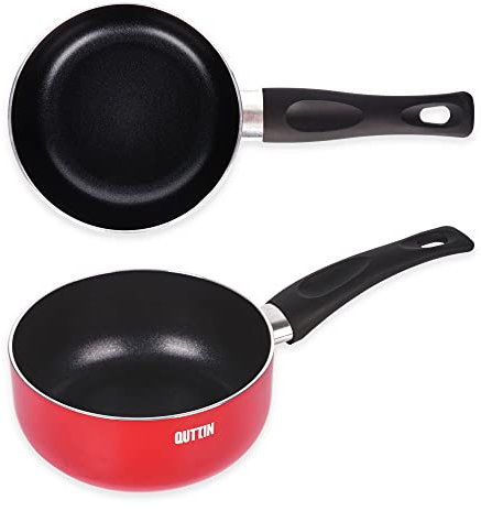 Quttin - Cazo Antiadherente de inducción Infinity con Mango. Para todo tipo de cocinas. Aluminio Forjado Doble Capa. Resistente Duradera Tortilla de patatas. Rojo Sarten Pequeña 16 cm