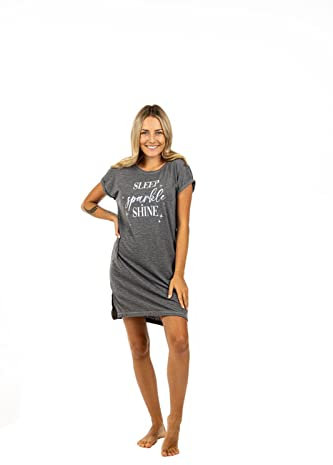 haddow GROUP Sparkle Nighty Shirt Women Nightwear/Night Shirt/Long Length Charcoal(M = UK 12-14)