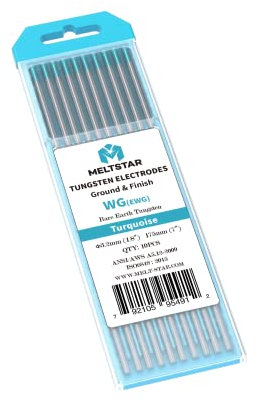 Meltstar électrodes de tungstène de soudage TIG électrodes de tungstène à mélange de terres rares (comparables à E3 Purple) 2.4MMx175MM (Turquoise, WG20) Lot de 10 Pièces