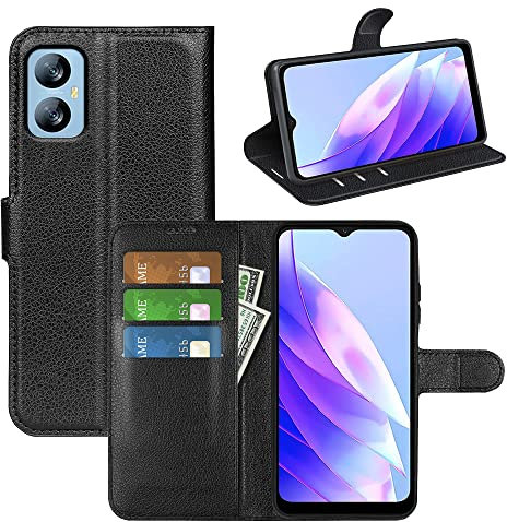 Fertuo Hülle für Blackview A52, Handyhülle Leder Flip Case Tasche mit Standfunktion, Kartenfach, Magnetschnalle, Silikon Bumper Schutzhülle Cover für Blackview A52, Schwarz