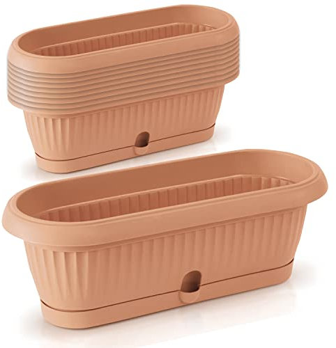 IMJ-Global Set di 10 Vasi per Fiori Piante Ovali Terra DCK In Plastica 31,6x13,2x11cm Da Interno Esterno Terracotta Volume 2,5 Litri Design Classici