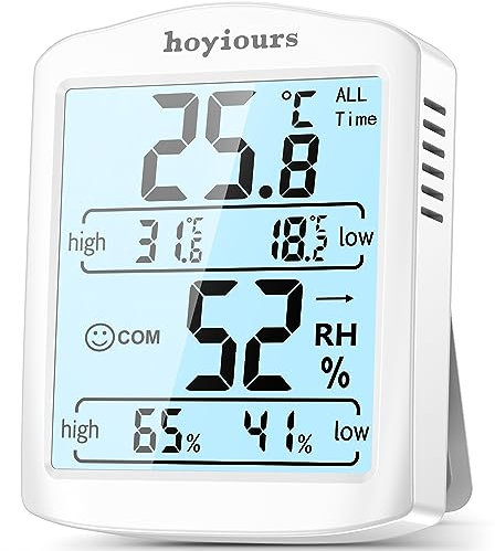 hoyiours Digitales Heim-Thermometer, Hygrometer für den Innenbereich, Thermo-Hygrometer mit Hintergrundbeleuchtung, Temperaturmessgerät zur Messung von Temperatur und Luftfeuchtigkeit im Haus