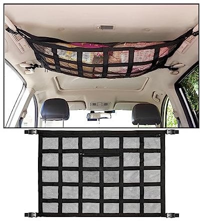 JNNJ Gepäcknetz Auto, 80 x 55cm Autodach Aufbewahrung Netz, Autodach Aufbewahrung für Decken mit Reißverschluss, Universal-Nylon Netztasche für SUV, Jeep, Van