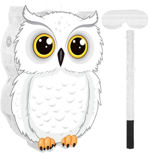 Aoriher Eulen Pinata mit Stab Augenbinde Konfetti 3D Weiße Schneeeulen Pinatas Set für Wald Zauberer Tier Eule Spiel Geburtstagsfeier Dekoration Zubehör