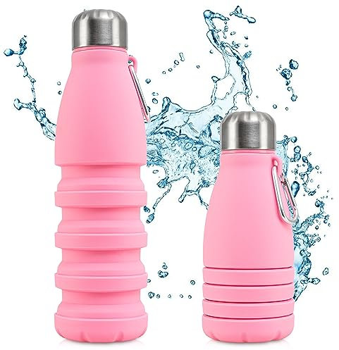 Perfekto24 Bottiglia pieghevole di alta qualità in silicone - senza BPA, resistente alle temperature - Bottiglia da 550ml per sport, fitness, campeggio o viaggi (rosa)